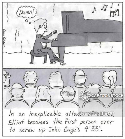 'In an inexplicable attack of nerves, Elliot becomes the first person ever to screw up John Cage's 4'33'.